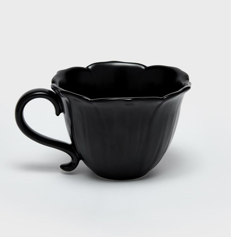 Midnight Tulip Scalloped Ceramic Mug Set – Set of 4